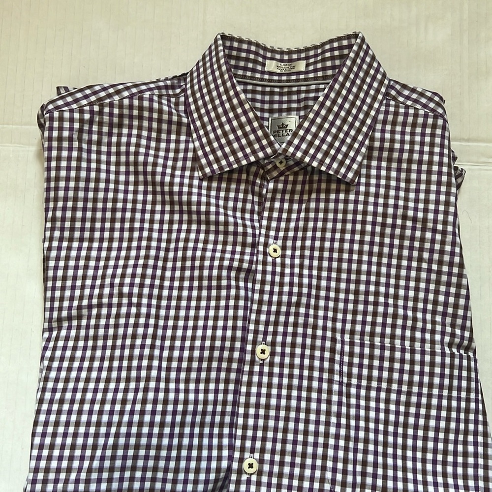 Peter Millar Purple plaid dress shirt size Large